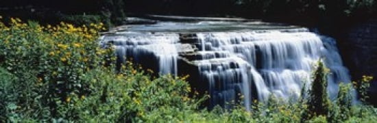 Waterfall in a park Middle Falls Genesee Letchworth State Park New York State USA Canvas Art - Panoramic Images (36 x 12)