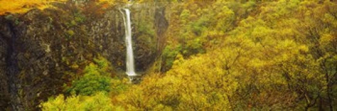 Waterfall in autumn Eas Mor Allt Coire Na Banachdich Glen Brittle Isle Of Skye Inner Hebrides Scotland Canvas Art - Panoramic Images (36 x 12)