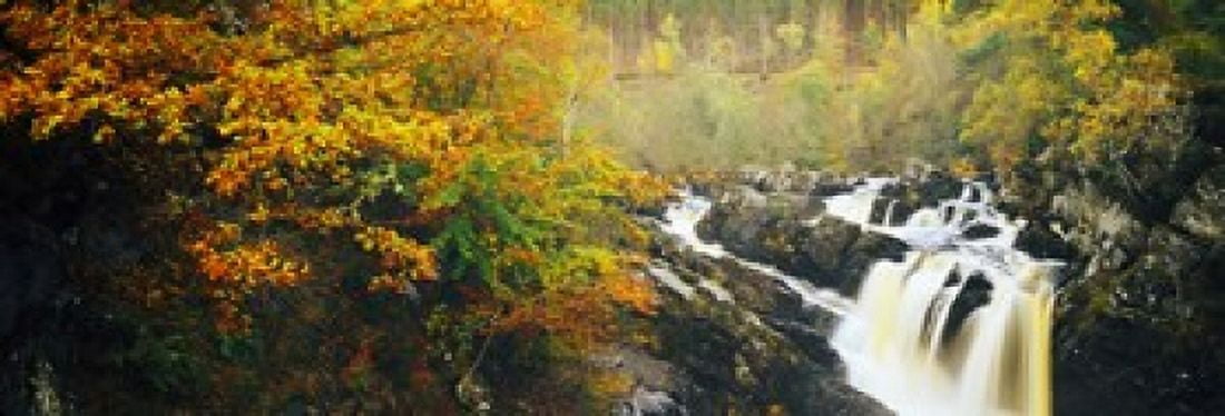 Waterfall in autumn Rogie Falls Black Water Garve Ross-Shire Scotland Canvas Art - Panoramic Images (36 x 12)