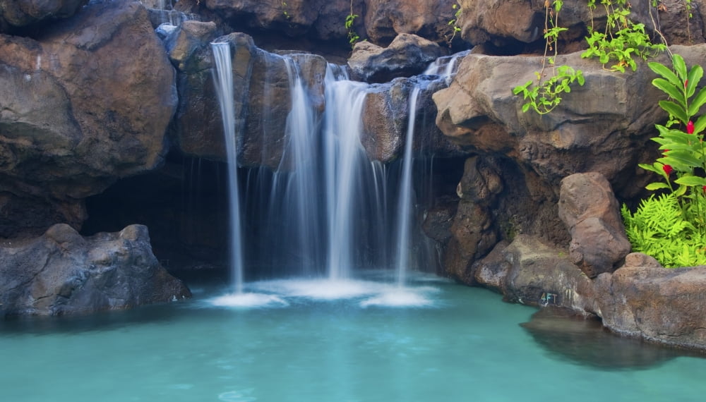 Waterfall into Resort Pool Canvas Art - Design Pics Vibe Design Pics (36 x 20)