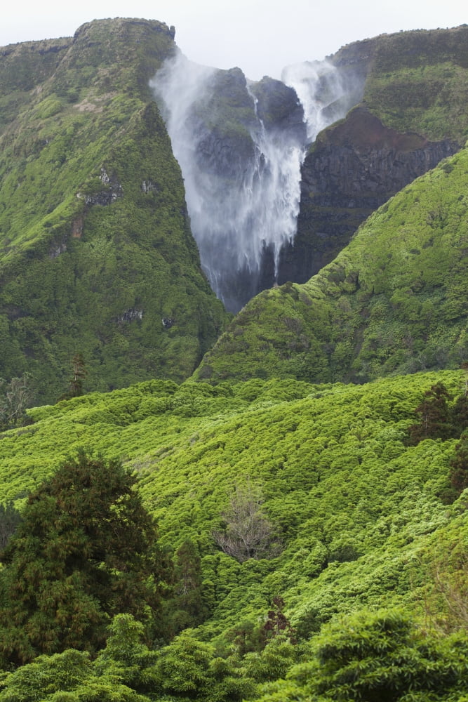 Waterfall on Flores Island Acores Portugal Canvas Art - Carl Bruemmer Design Pics (24 x 38)