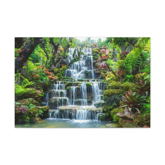 Waterfall w Maple Trees Kyoto Garden Canvas Wall Art for Home Decor Ready-to-Hang