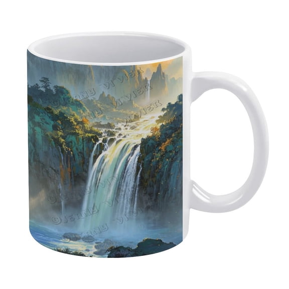 Waterfall with Gold Sunshine 11 Oz Coffee Mug, Ceramic, Perfect for Coffee or Tea