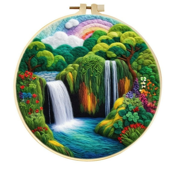 Waterfalls Needle Felting Set, Beginner Felt Painting Set, With Wool Felt Painting Set, Decorative Frame, Suitable for Home Decoration