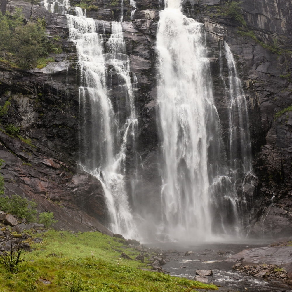 Waterfalls Over A Cliff Norway Canvas Art - Keith Levit Design Pics (15 x 15)