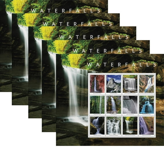 Waterfalls USPS Forever Postage Stamps 5 Sheets of 12 US Postal First Class Nature Rock River Park Party Announcement Celebration Anniversary Wedding (60 Stamps)