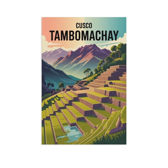 Waterfalls Wall Art Tambomachay Peru Retro Travel Poster Cusco Inca Terraces Mountains Canvas Poster