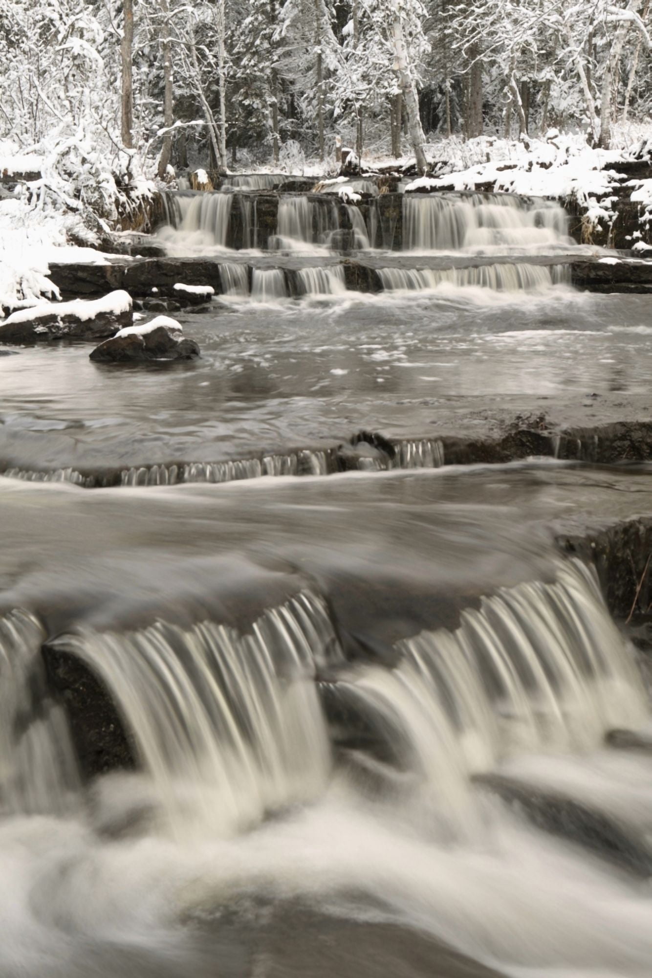 Waterfalls With Fresh Snow Thunder Bay Ontario Canada Canvas Art - Susan Dykstra Design Pics (24 x 38)