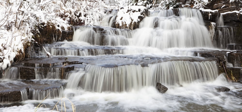 Waterfalls With Fresh Snow Thunder Bay Ontario Canada Canvas Art - Susan Dykstra  Design Pics (44 x 20)