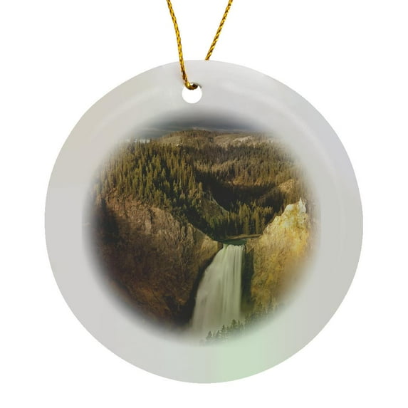 3drose, Waterfalls, Yellowstone, Grand Canyon, Wyoming, Usa - Us51 Hga0066 - Howie Garber, Circle Porcelain Ornament