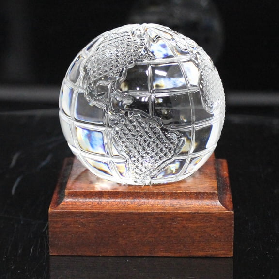Waterford Crystal: Globe Paperweight with Wooden Base, 4.25" - No Box
