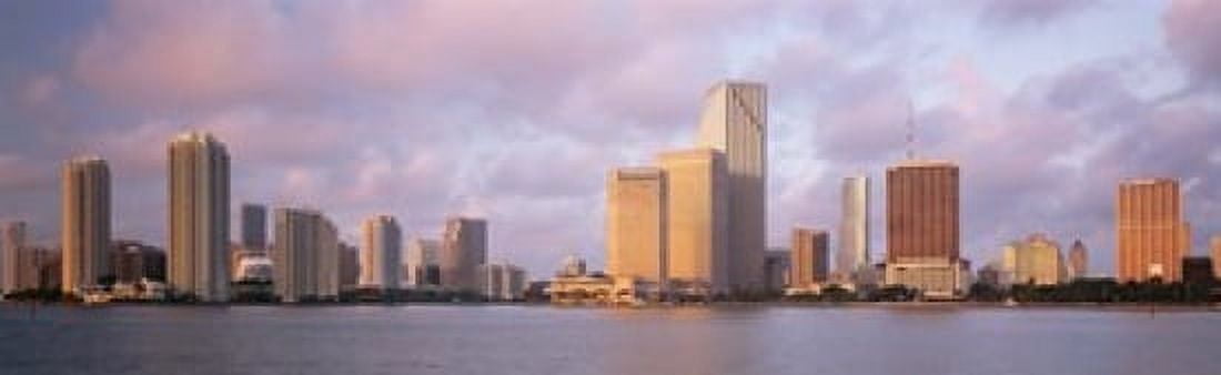 Waterfront And Skyline At Dusk Miami Florida USA Canvas Art - Panoramic Images (18 x 6)