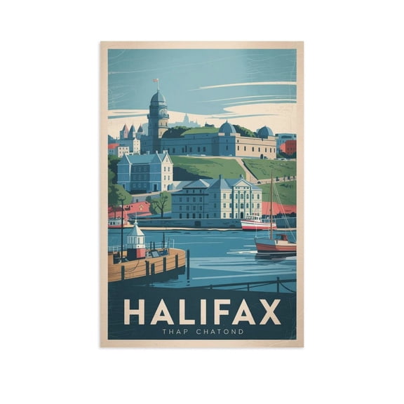Waterfront Classic Poster Retro Halifax Cityscape with Historic Architecture & Views Print Poster