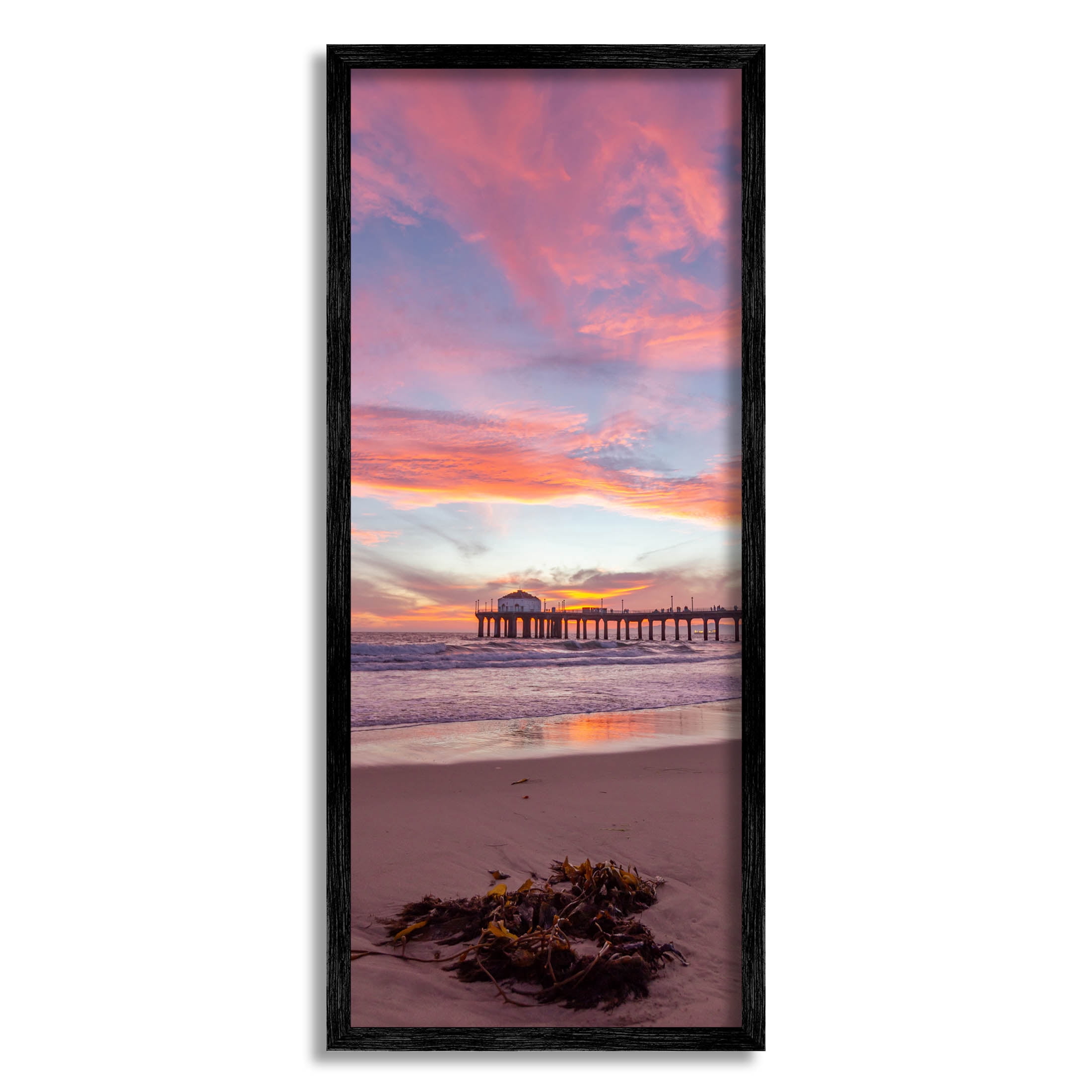 Waterfront Dock Sunset Reflection Coastal Photograph Black Framed Art Print Wall Art