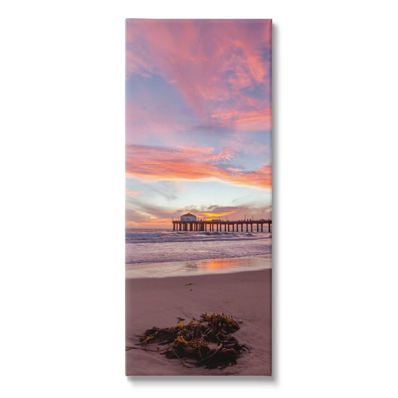 Waterfront Dock Sunset Reflection Coastal Photograph Gallery Wrapped Canvas Print Wall Art
