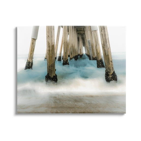 Waterfront Pier Splashing Sea Waves Coastal Graphic Art Gallery Wrapped Canvas Print Wall Art
