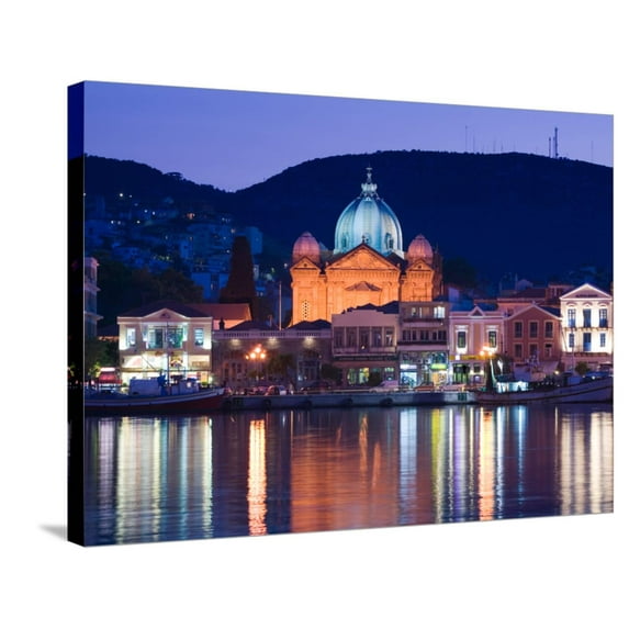 Art.com Waterfront View of Southern Harbor, Lesvos, Mithymna, Northeastern Aegean Islands, Greece Stretched Canvas Print Wall Art by Walter Bibikow, 32" x 24"