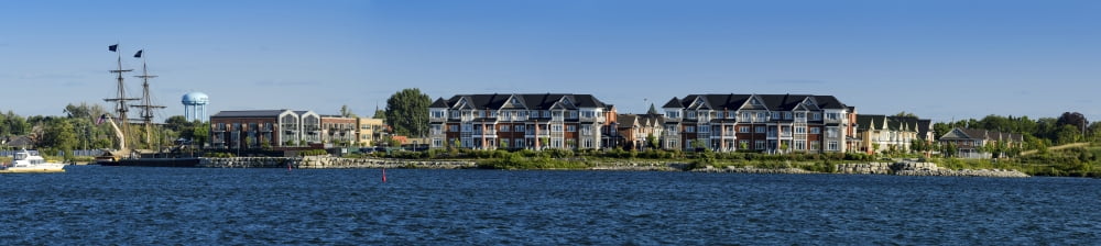 Waterfront homes and commercial buildings in Collingwood Simcoe County Ontario Canada Canvas Art - Panoramic Images (36 x 12)