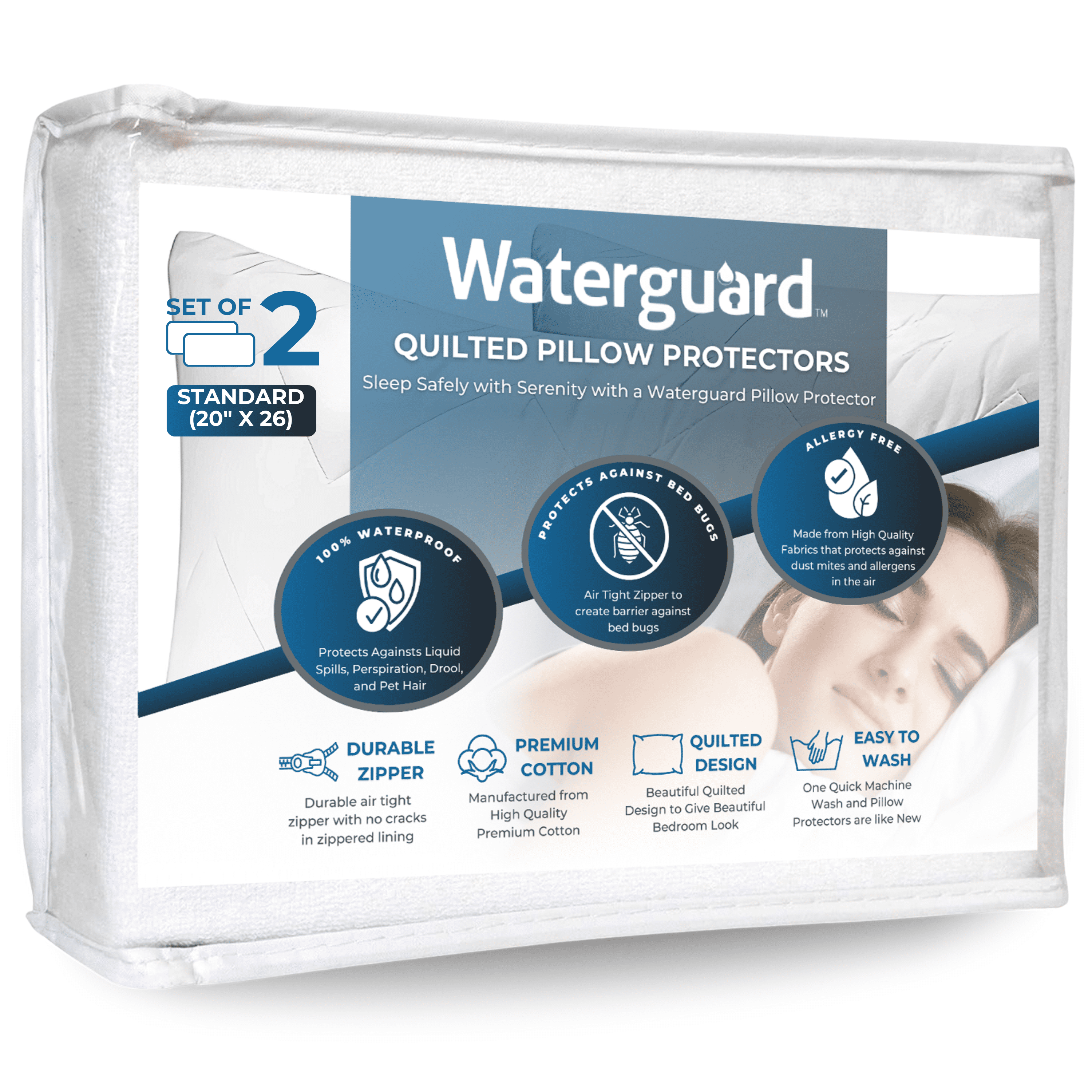 Waterguard Quilted Standard Pillow Protectors with Premium Cotton