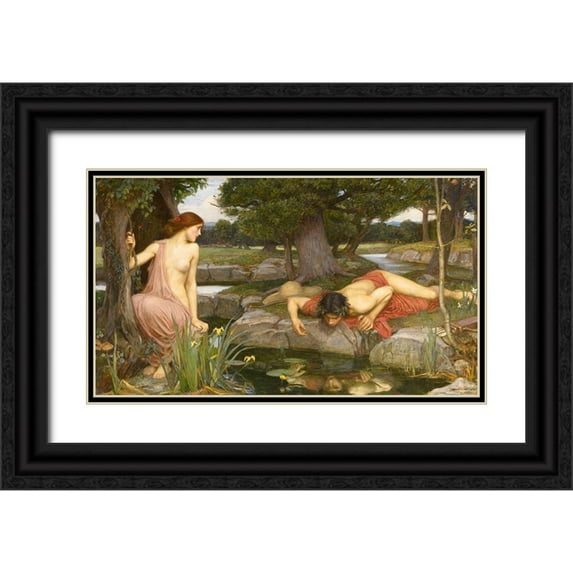 Waterhouse, J. W. 14x10 Black Ornate Wood Framed with Double Matting Museum Art Print Titled - Echo And Narcissus