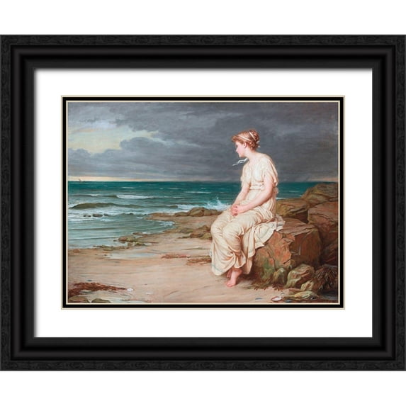 Waterhouse, J. W. 24x19 Black Ornate Wood Framed with Double Matting Museum Art Print Titled - Miranda