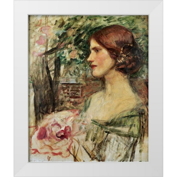 Waterhouse, John William 12x14 White Modern Wood Framed Museum Art Print Titled - Portrait of a Lady In a Green Dress