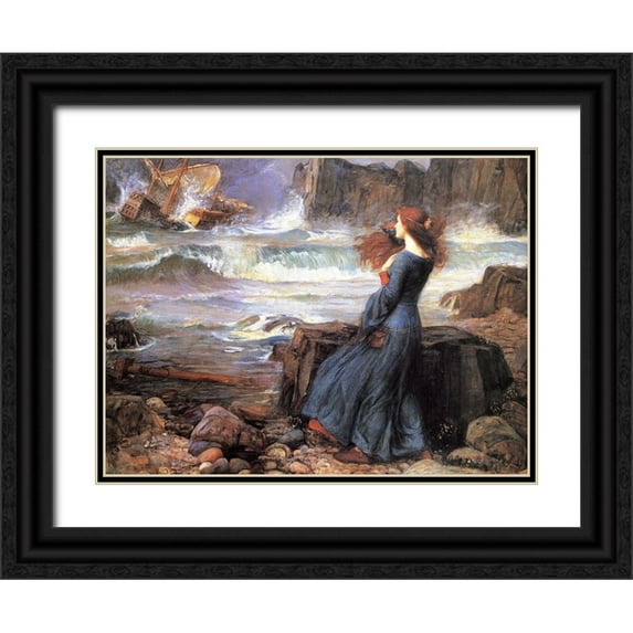 Waterhouse, John William 14x12 Black Ornate Wood Framed with Double Matting Museum Art Print Titled - Miranda the Tempest