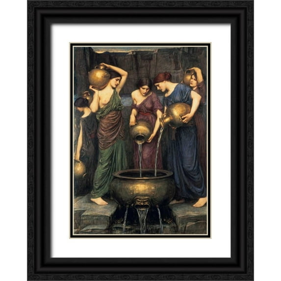 Waterhouse, John William 14x18 Black Ornate Wood Framed with Double Matting Museum Art Print Titled - Danaides