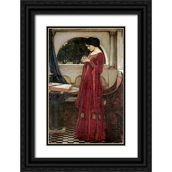 Waterhouse, John William 17x24 Black Ornate Wood Framed with Double Matting Museum Art Print Titled - The Crystal Ball