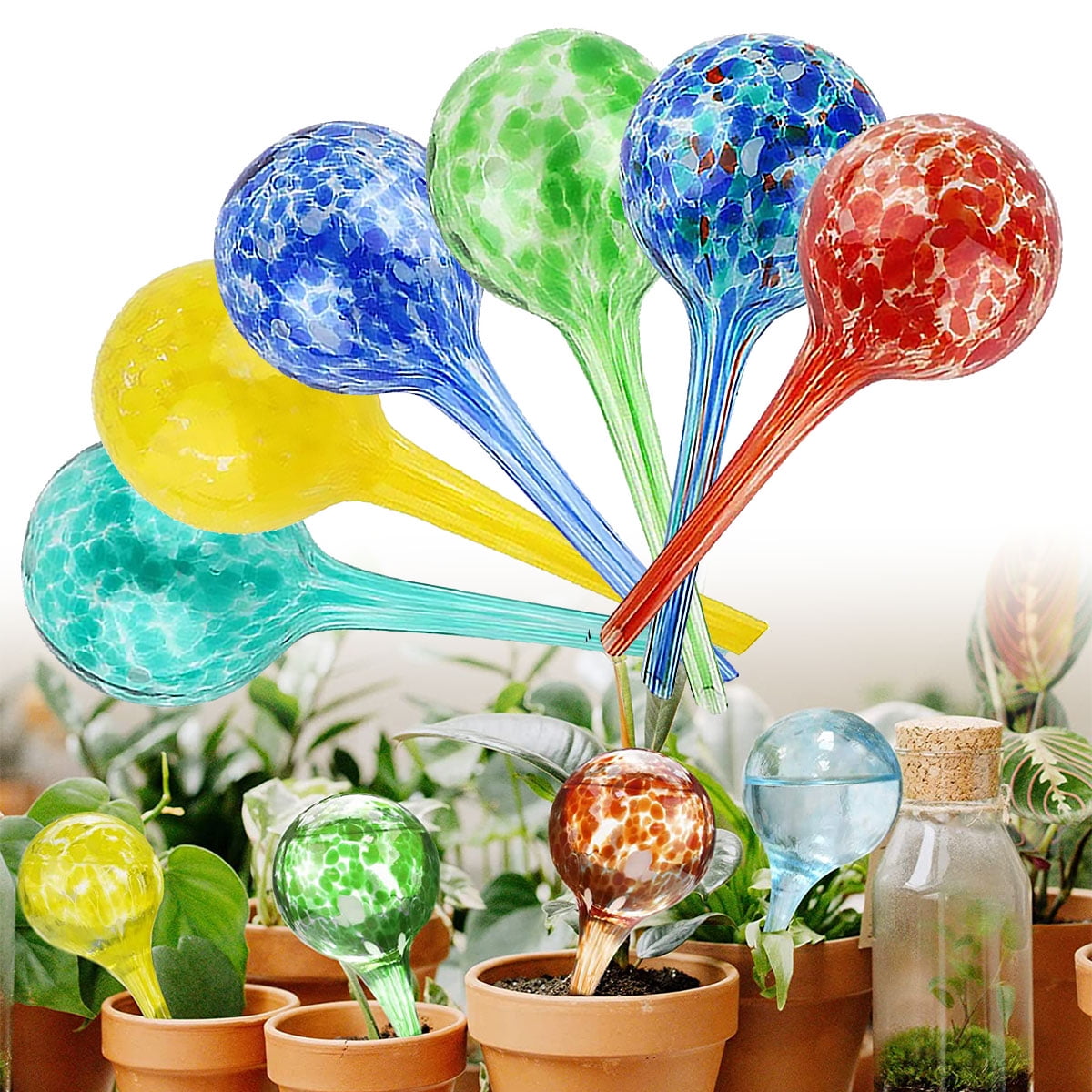 6 Pcs Automatic Glass Watering Balls for Indoor Plants, Multicolor Mini