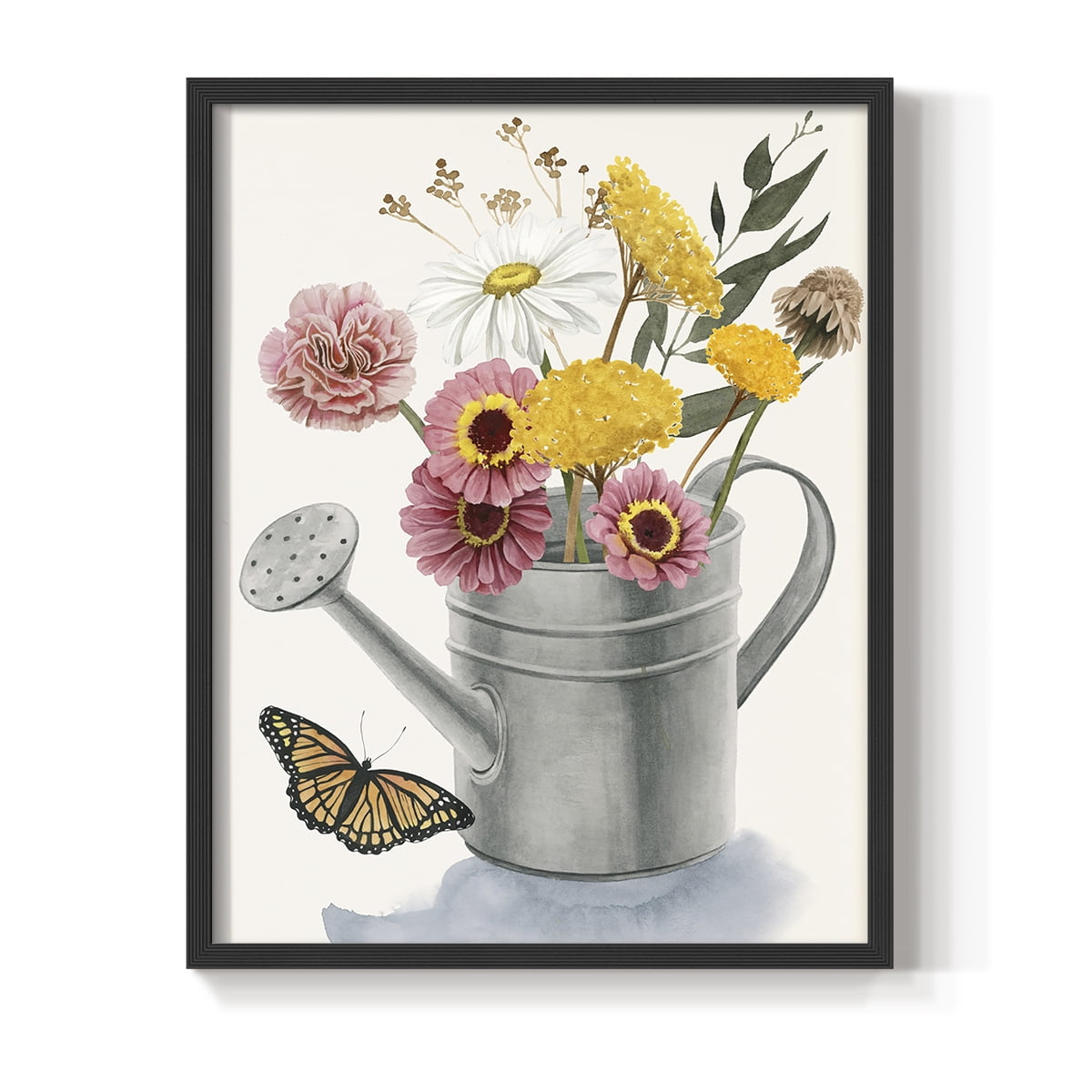 Watering Can Bouquet I Framed Print in Black Solid Wood 11 x 14 Framed Print