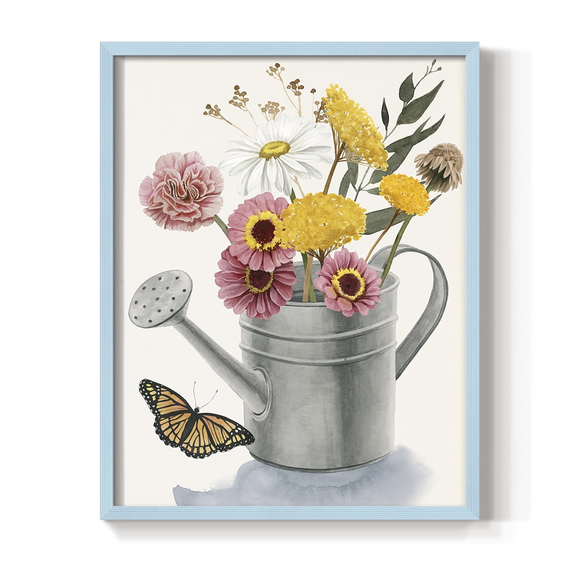 Watering Can Bouquet I Framed Print in Blue Solid Wood 11 x 14 Framed Print