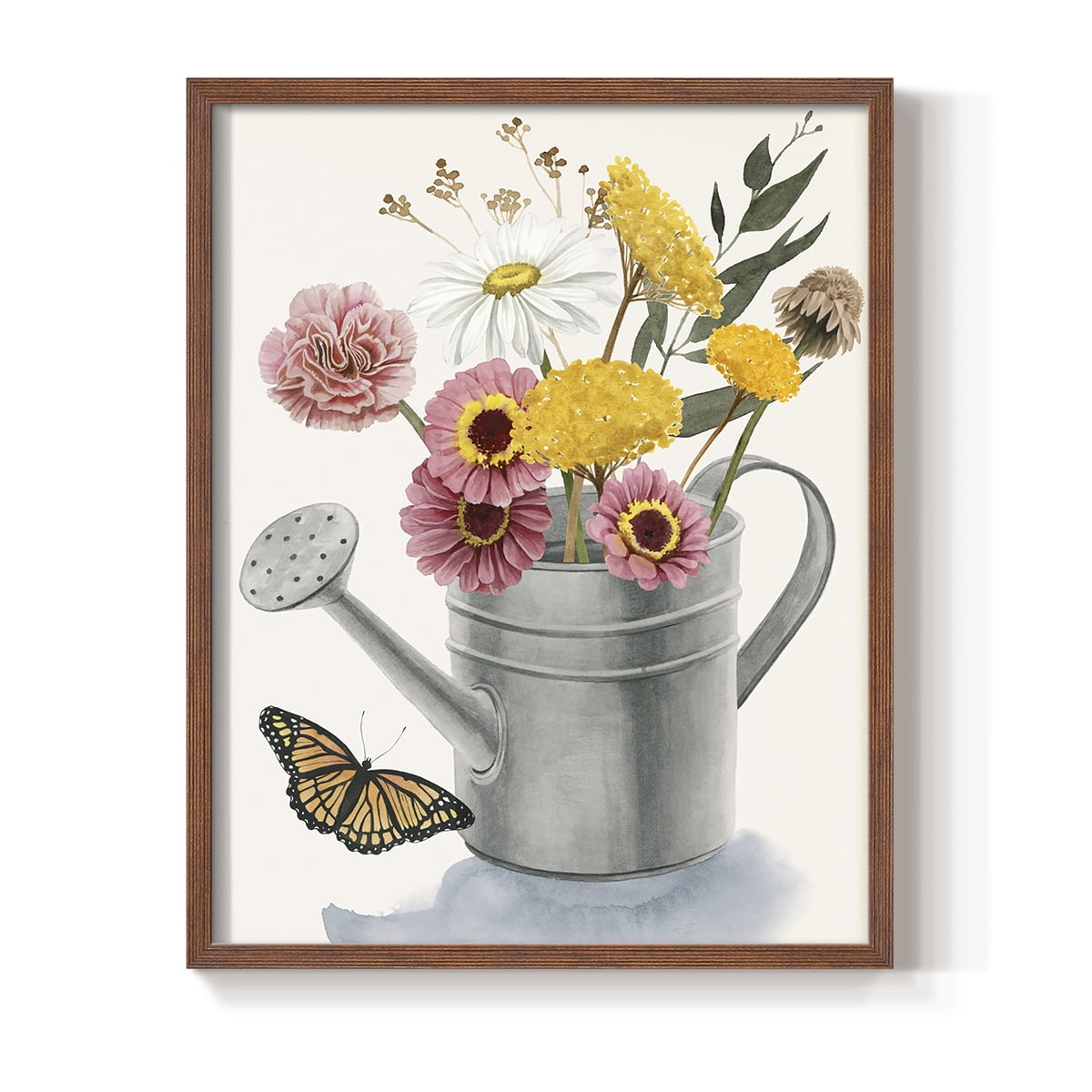 Watering Can Bouquet I Framed Print in Brown Solid Wood 8 x 10 Framed Print