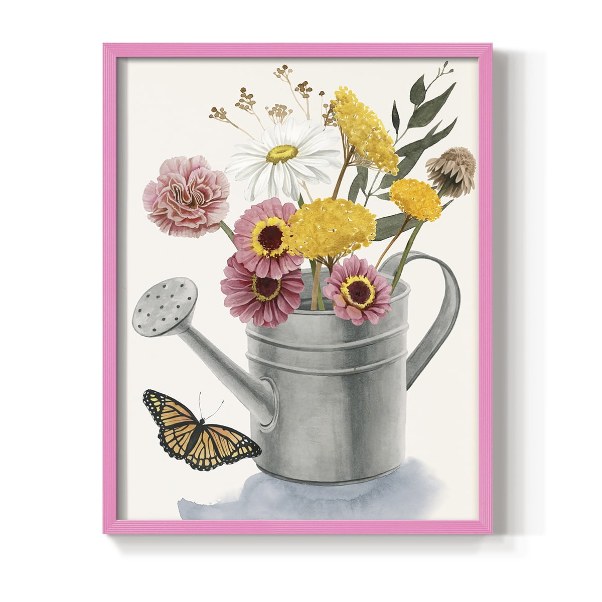 Watering Can Bouquet I Framed Print in Pink Solid Wood 8 x 10 Framed Print