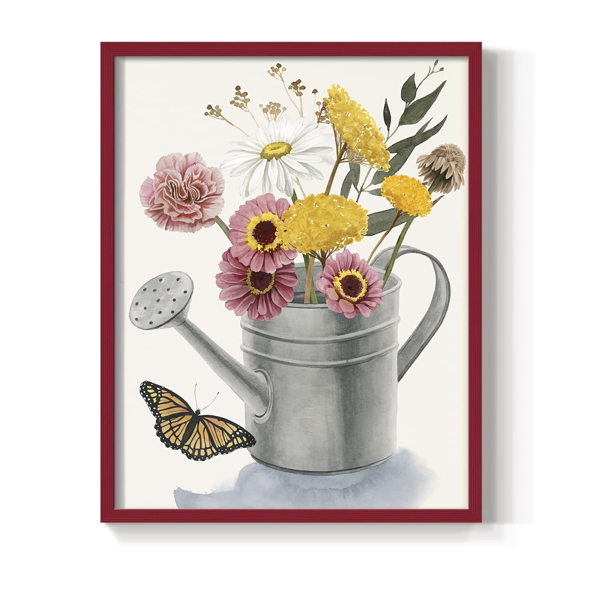 Watering Can Bouquet I Framed Print in Red Solid Wood 11 x 14 Framed Print