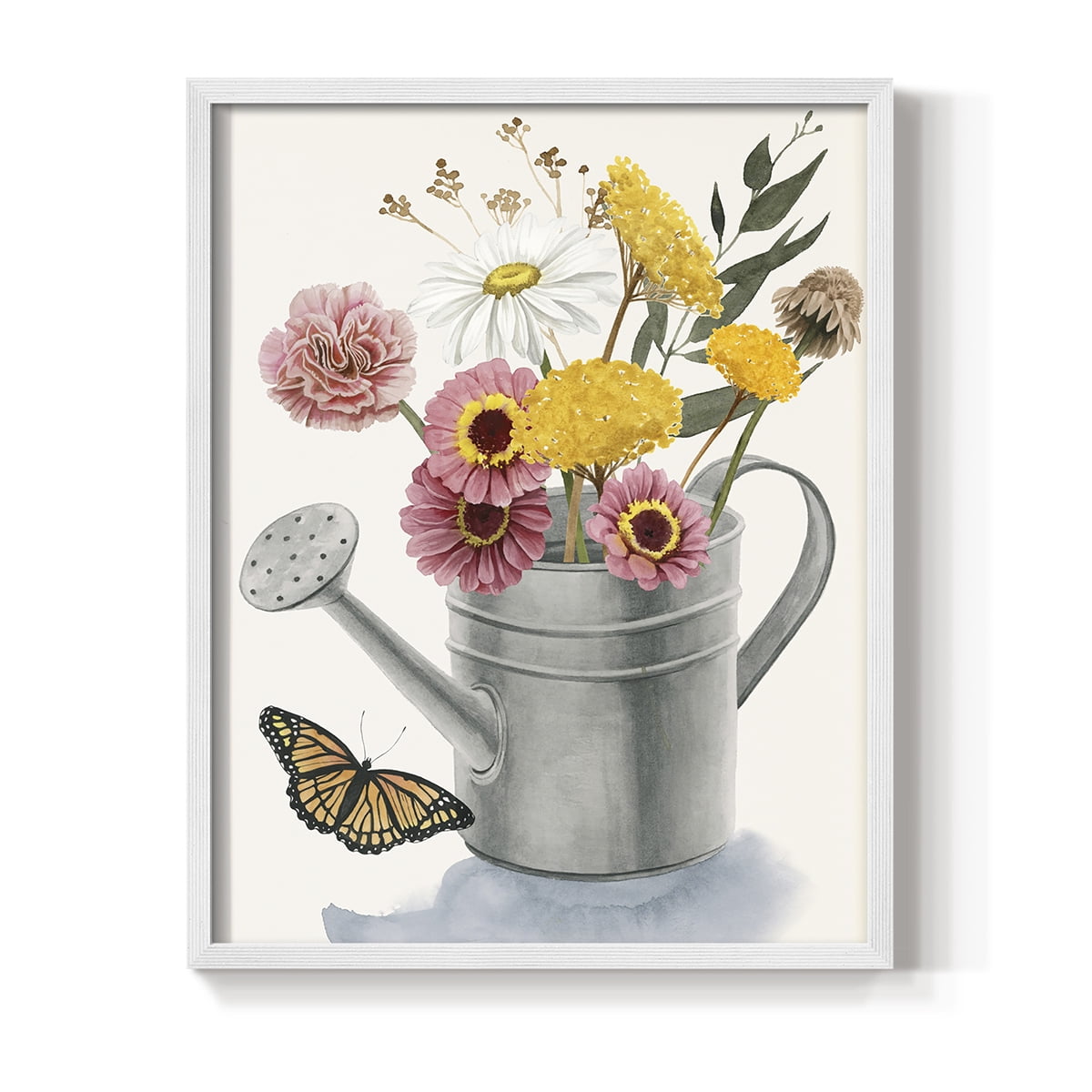 Watering Can Bouquet I Framed Print in White Solid Wood 11 x 14 Framed Print