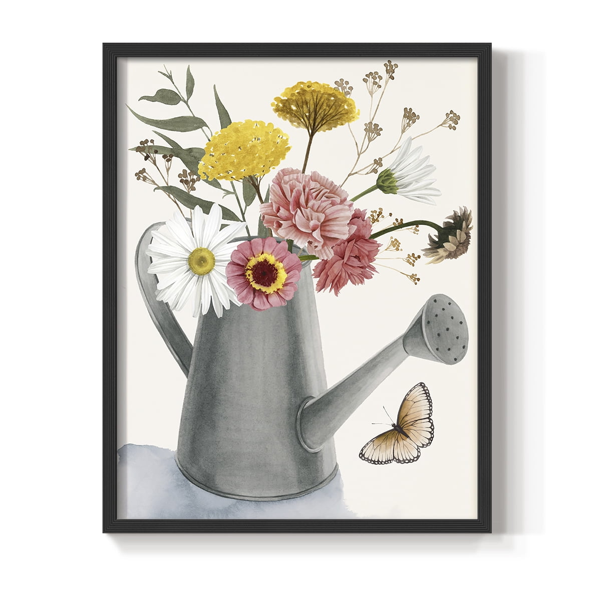 Watering Can Bouquet II Framed Print in Black Solid Wood 11 x 14 Framed Print