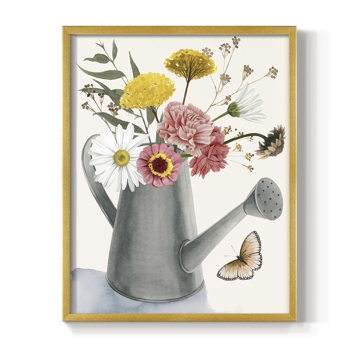 Watering Can Bouquet II Framed Print in Gold Solid Wood 11 x 14 Framed Print