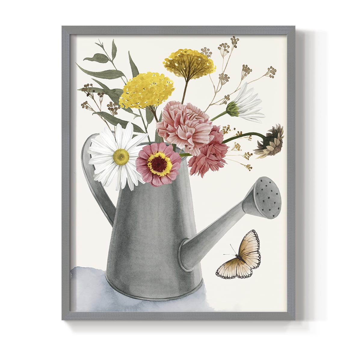 Watering Can Bouquet II Framed Print in Gray Solid Wood 11 x 14 Framed Print