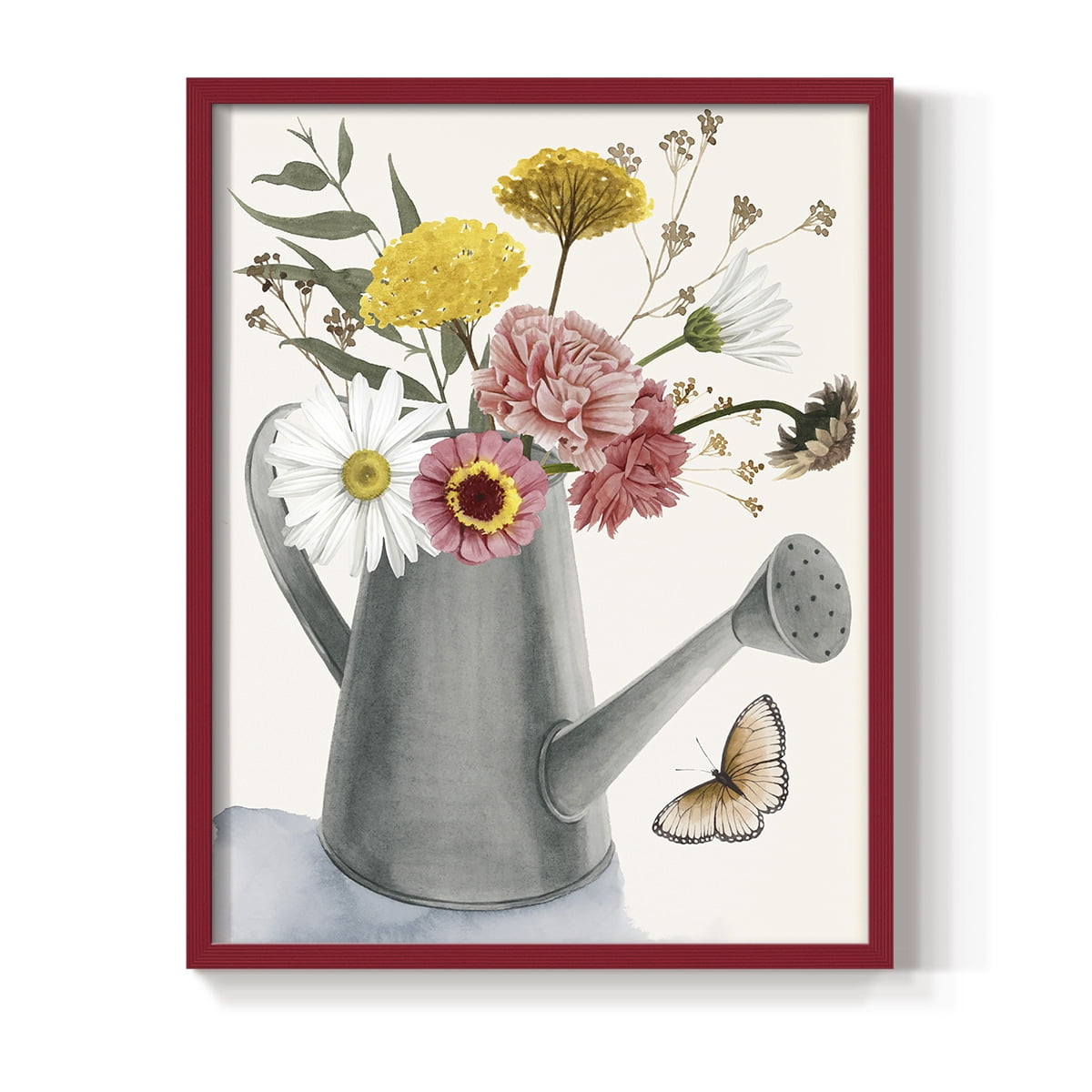 Watering Can Bouquet II Framed Print in Red Solid Wood 8 x 10 Framed Print