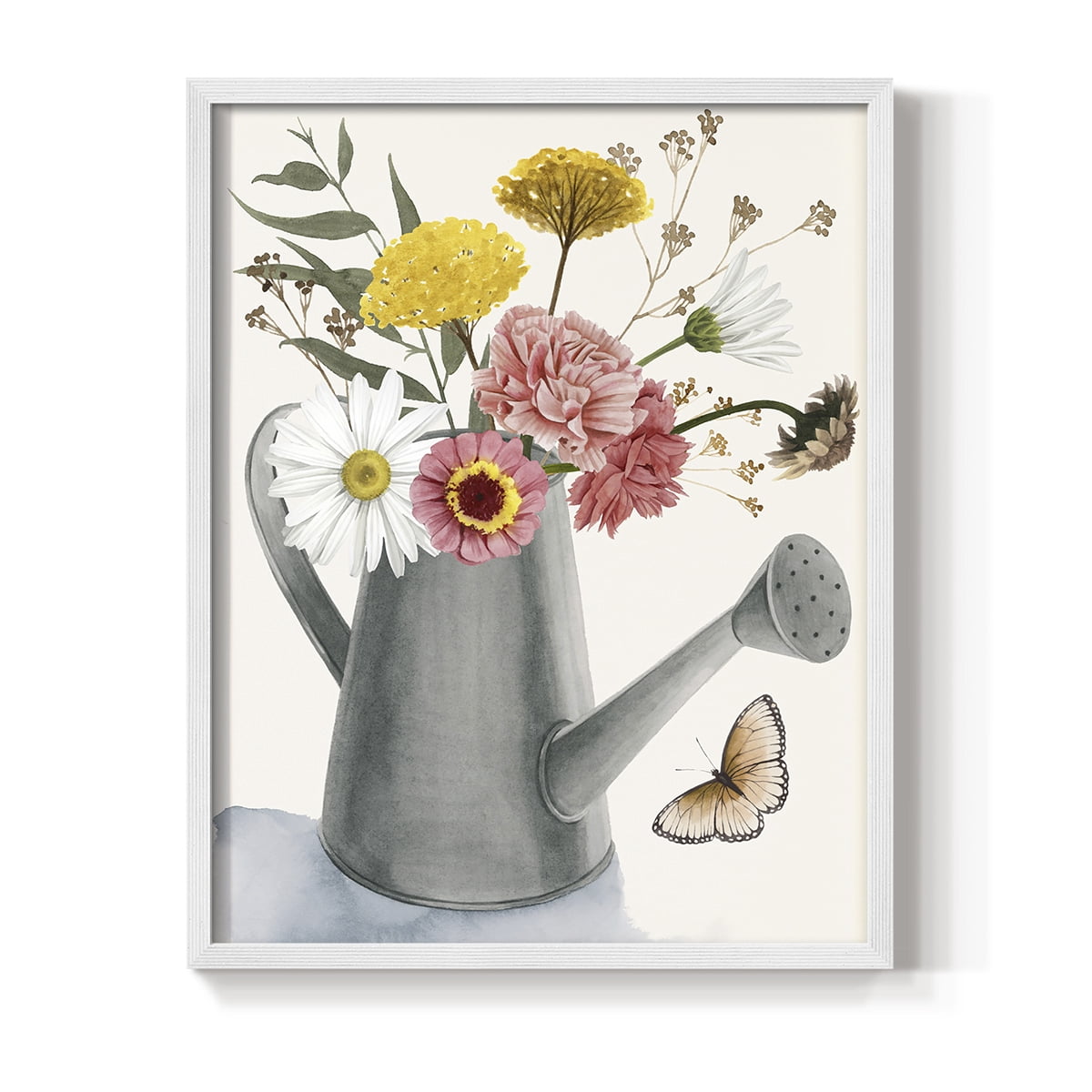 Watering Can Bouquet II Framed Print in White Solid Wood 8 x 10 Framed Print