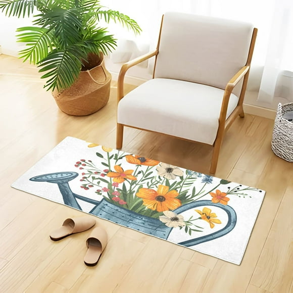 Watering Can Flowers Bathroom Rug Non Slip Bathroom Mats Entry Door Soft Carpets for Kitchen Bedroom Living Room 39x20 inch
