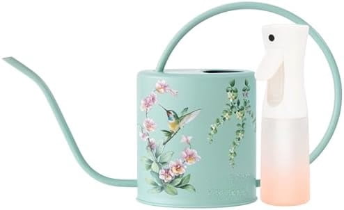 Watering Can for Indoor House Plants & Spray Water Mist Bottle - Cute Decorative Metal Gardening Small Water Can for Houseplants & Flowers with Long Spout - 1.5L 51floz 0.4 Gallon (Hummingbird Sage)