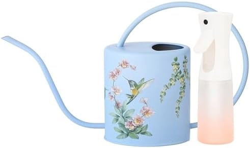 Watering Can for Indoor House Plants & Spray Water Mist Bottle - Cute Decorative Metal Gardening Small Water Can for Houseplants & Flowers with Long Spout - 1.5L 51floz 0.4 Gallon (Hummingbird Blue)