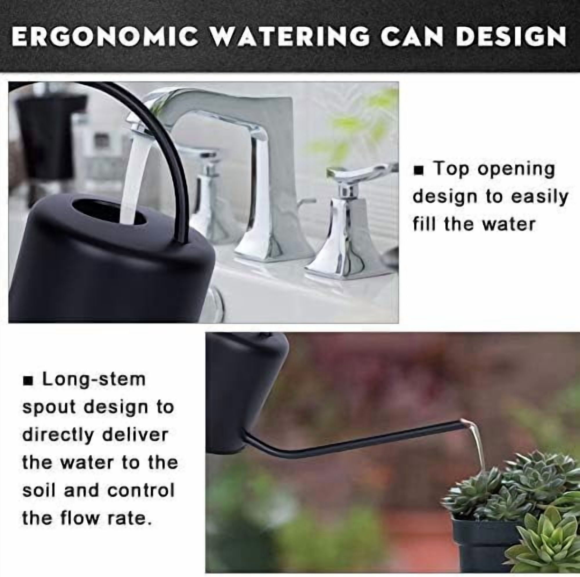 Watering Can Indoor Outdoor Stainless Steel Watering Cans for House Plants Long Spout Water Can for Succulent Bonsai Garden Flower(40oz/1300ml) Watering Can-black