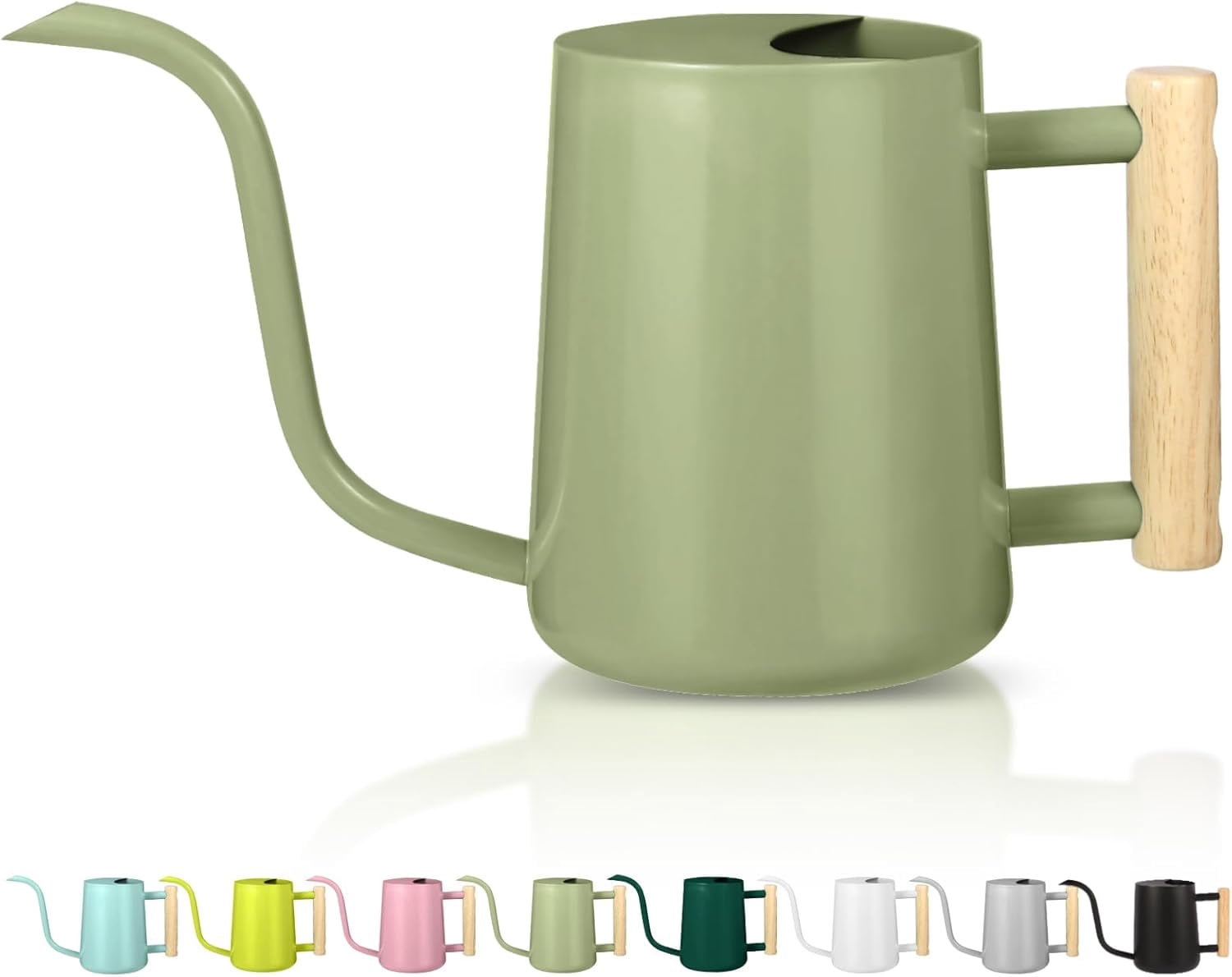 Watering Can Indoor Plants, 35oz Small Indoor Stainless Steel Metal Watering Can Modern Decorative Watering Pot with Long Spout for Indoor House Plant Bonsai Outdoor Garden Flowers -Green