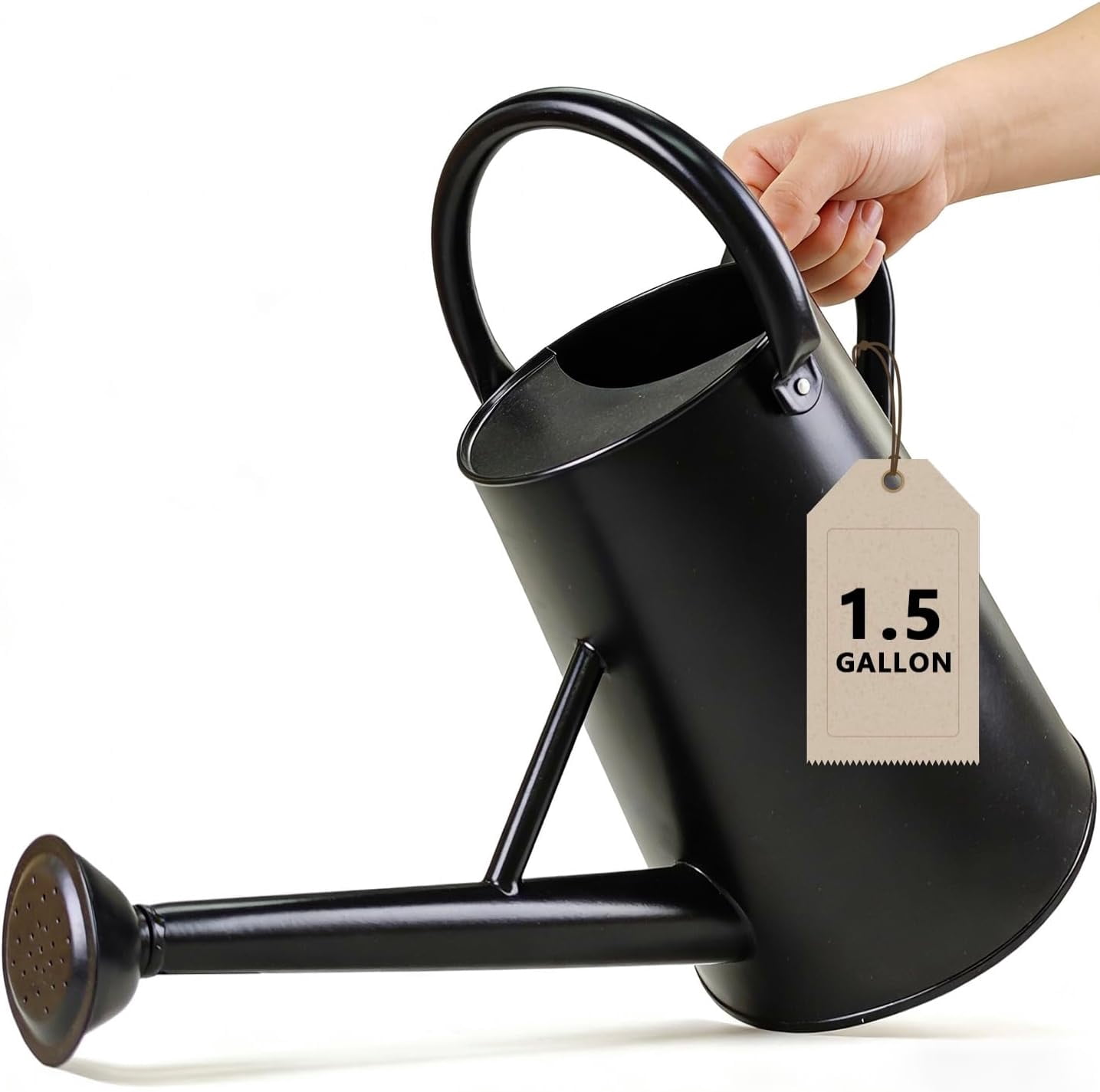 Watering Can for Outdoor&Indoor Plants，1.5 Gallon（5.7L） Metal Watering Can with with Removable Spout，Large Galvanized Steel Garden Flower Water Can Watering Pot with 2 Handles ，Black