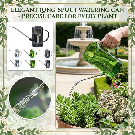 Watering Can Small, Indoor Plant Watering Devices, Clear Plastic, 1L, 34inStainless Steel Spout, Measuring Markings, Curved Handle, Container Gardening, Garden, Gray, 1 Pc,