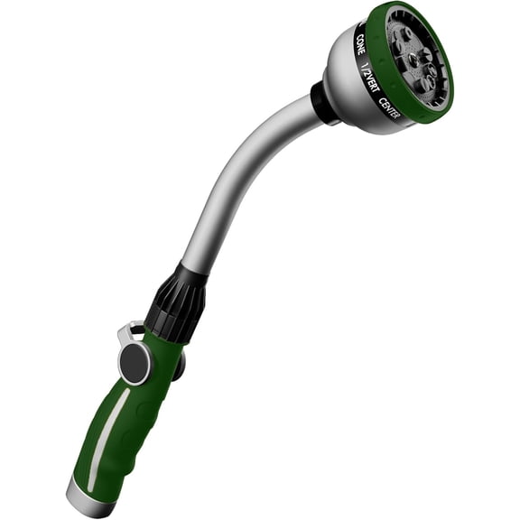 Watering Wand Heavy Duty, Metal Garden Hose Wand with 10 Spray Patterns, 15-Inch Long Hose Nozzle Sprayer with Thumb Flow Control, Ideal to Water Hanging Baskets and Shrubs, Green
