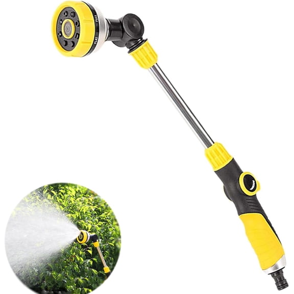 Watering Wand, Long Metal Spray Lance Garden Watering Wand 8 Adjustable Modes Spray Nozzle 180 Rotating for Hanging Basket Cleaning, Plants Watering, Car Washing, Pet Bathing 48 cm